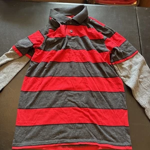Wrangler Boys' XXL 18 Gray & Red Striped Polo Shirt With Black Long Sleeves - Picture 1 of 6