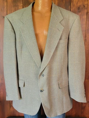 Blazer de lana Hart Schaffner & Marx 44R beige pata de gallo ACTWU vintage Dillard’s Foto 1 de 4