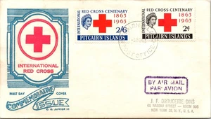 1963 British Pitcairn Island Red Cross Centenary Stamps FDC Cover to NY USA - Picture 1 of 2