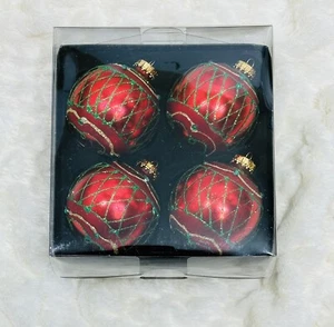 Vintage Weihnachtsschmuck 4 Kugeln Kugeln rot grün gold Glitzer Glitzer Urlaub - Bild 1 von 7