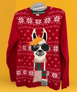 Christmas Ugly sweater Llama with shades red holiday time unisex XL 14-16 - Picture 1 of 6