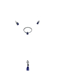 Auténtico conjunto de peras de tanzanita plata 925, oro blanco de 18 K recubierto de rodio  - Imagen 1 de 4