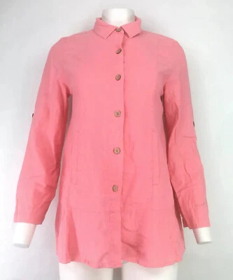 Camisa túnica Simply Noelle abotonada rosa brillante LINO talla pequeña (8-10) A29 Foto 1 de 4