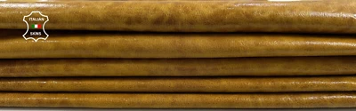 MUSTARD DISTRESSED SHINY VEGETABLE TAN Goat leather 4 skins 14sqf 1.1mm #C3107 - Image 1 of 4