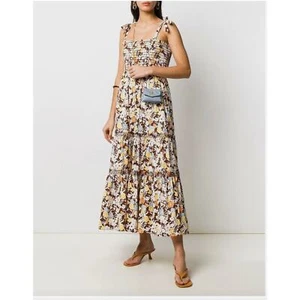Tory Burch Floral Tie-Shoulder Smocked Sun Dress Reverie Size X Small - Picture 1 of 14