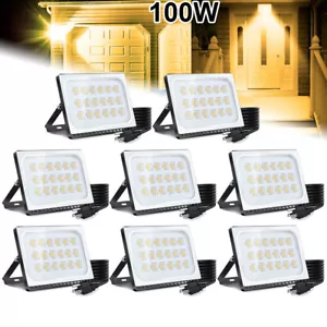 8X 100W LED Flood Light US Plug Warm White Outdoor Spotlight Garden Wall Lamp - Picture 1 of 7