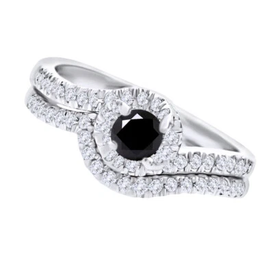 Комплект обручальных и помолвочных колец из чистого серебра с черным муассанитом 1,5 карата - Изображение 1 из 2