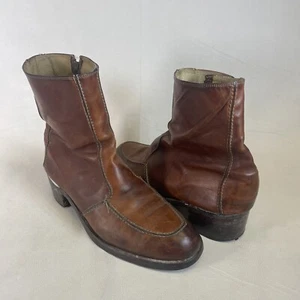 Vintage Herren Braun Leder Reißverschluss Stiefeletten Größe 10,5 (?) 60er 70er Jahre - repariert - lesen - Bild 1 von 11