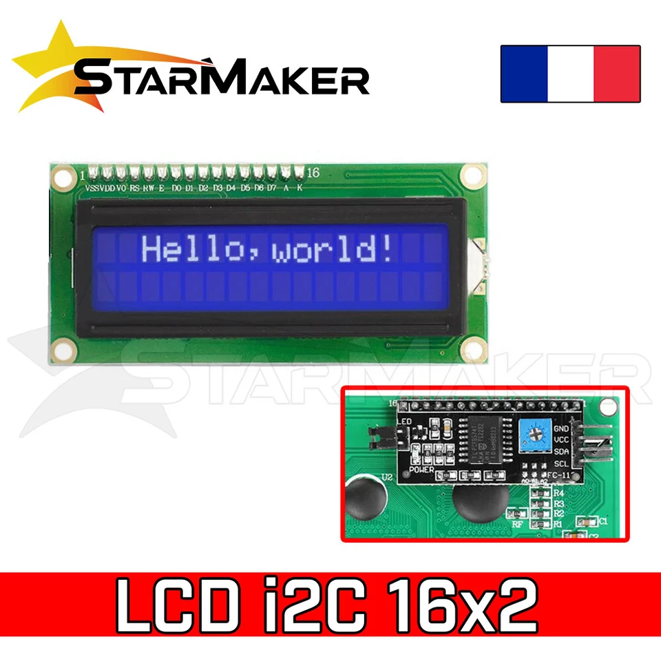 Ecran LCD i2C 1602 - Module IIC rétroéclairé bleu afficheur 16x2 pour Arduino - Photo 1/1