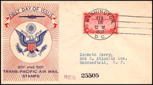 Scott C22 50 Cents Clipper Washington Stamp Exch FDC Typed Address Planty C22-19 - Picture 1 of 2