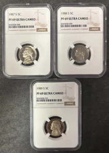 1987-S/1988-S/1989-S Jefferson Nickels (PR69 ULTRA CAMEO) NGC 3 Coin Set - Picture 1 of 2