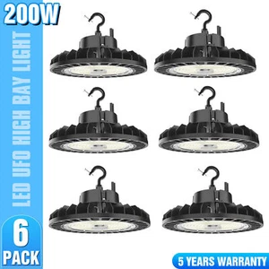 6 Pack 200W UFO Led High Bay Light Industrial Commercial Warehouse Garage Lights - Picture 1 of 12