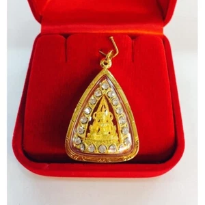 Thai Amulett Phra Buddha Chinnarat 75 Feingold Wasserdicht Rahmen Glück Reichtum Reich - Bild 1 von 8