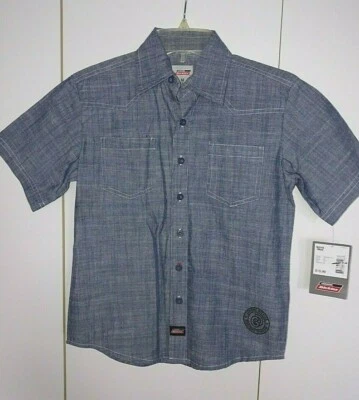 DICKIES BOY'S SS 100% COTTON BUTTON/COLLAR SHIRT-M(8)-NWT-$15.99 ORIG.-BLUE-NICE - Image 1 of 3
