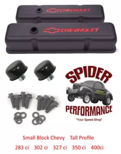 1971-1986 Chevrolet small block valve covers BOWTIE BLACK TALL profile - Picture 1 of 4