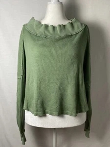 Top tejido gofre de algodón We The Free Close To You verde musgo recortado talla L - Imagen 1 de 15