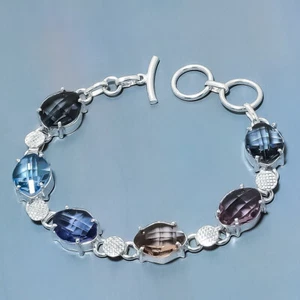 Mehrfarbiges Quarz Edelstein versilbert Schmuck Armband 7-8 Zoll - Bild 1 von 1