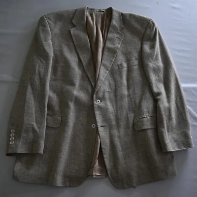 Vtg Stafford 50R Beige Herringbone 100% Silk Tweed Blazer Suit Jacket Sport Coat - Image 1 of 4