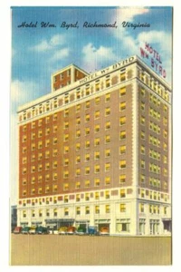 Cartolina d'epoca anni '40 HOTEL WILLIAM BYRD Richmond VIRGINIA in lino mai usata! - Foto 1 di 2
