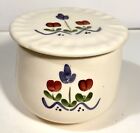 Vintage Ceramic Floral Round Butter Bell Crock 3 Footed 4" X 4.5" Hand Painted