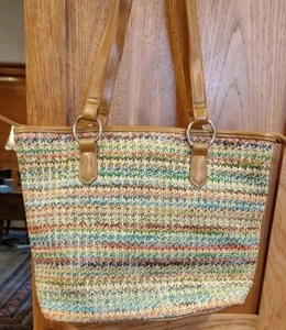 Bueno Tan Tweed Tote Shoulder Bag Handbag Purse Bag B34 - Picture 1 of 8