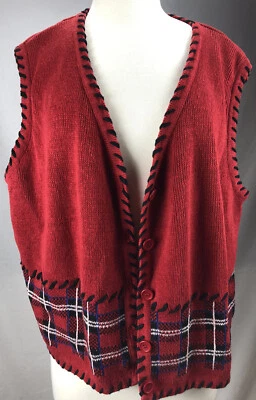 Mujeres Suéter Chaleco 3XL Requisitos Tejido Rojo Cuadros Abotonados Vacaciones Cuello en V Foto 1 de 4