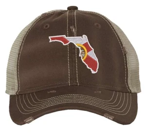 Distressed Florida Trucker Hat - Embroidered Florida State, Mesh Strapback Cap i - Picture 1 of 8