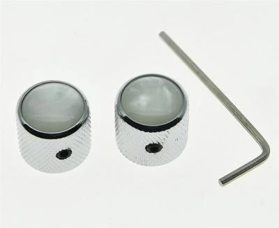 2x Chrome Tele Telecaster White Pearl Top Guitar Dome Knobs Set Screw Bass Knob  - Image 1 of 4