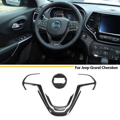 Central Carbon Fiber Steering Wheel Decor Cover for Jeep Grand Cherokee 2014+ AU - image 1 of 4