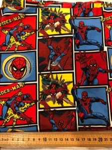 Per HALF YARD Spiderman Print Blue Red Yellow Cotton Fabric - Picture 1 of 1
