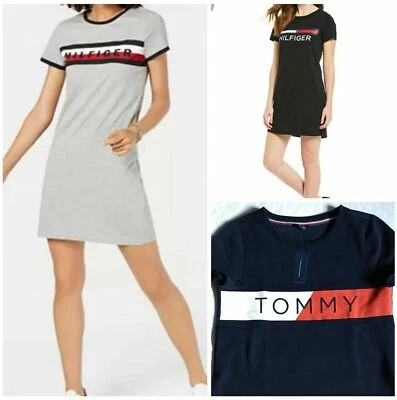 TOMMY HILFIGER Graphic Logo T-shirt Dress Flag Womens Size S M L XL 2XL Blue Red - Image 1 of 4