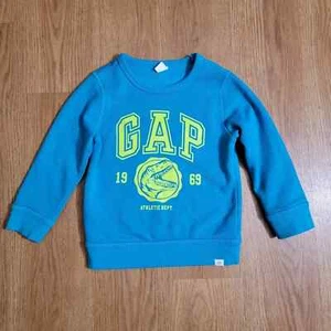 Gap Kids Dinosaur Sweatshirt Raptor T Rex Blue Fleece Yellow Decor Size 4 - Picture 1 of 6