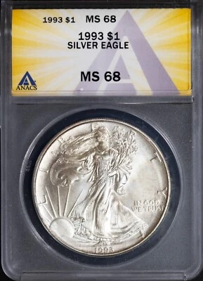 1993 $1 Silver American Eagle MS 68 ANACS # 7668298 + Bonus - Image 1 of 2