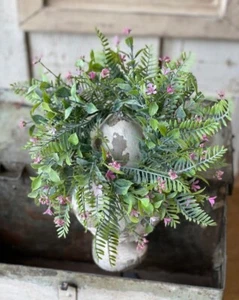 Pillar Candle Ring Pink Flowers Ferns Artificial Greenery Mini Wreath 3 inch - Picture 1 of 5