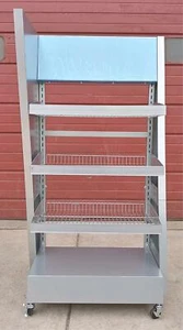 UNIQUE RED BULL METAL RACK FLOOR DRINK 3 SHELF (BOOK) DISPLAY ON WHEEL FREE SHIP - Picture 1 of 12