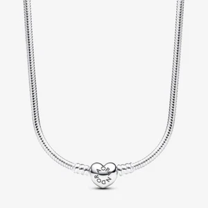 *BRAND NEW* Pandora Moments Silver Heart Clasp Snake Chain Necklace 393091C00 - Picture 1 of 3