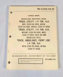 Vintage 1971 US Army TM 9-2320-218-20 Maintenance Manual M151 1/4 Ton Ambulance - Bild 1 von 3