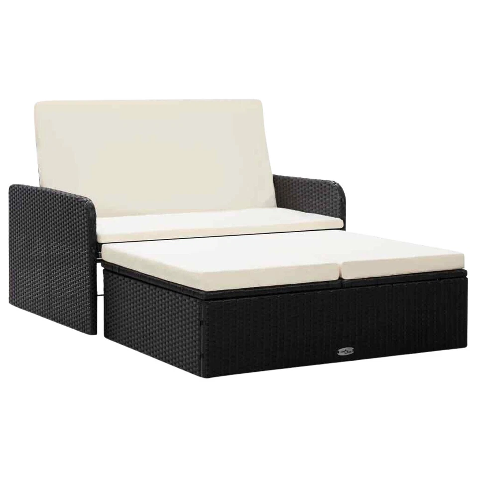 vidaXL Garten-Lounge-Set mit Poly Rattan Auflagen - Schwarz, 109x85/100x52-80cm, 2-tlg. (46078)