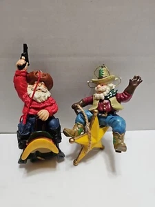 2 Cowboys - 1 Riding Star And 1 Sitting In Saddle Resin Christmas Ornaments READ - Picture 1 of 7