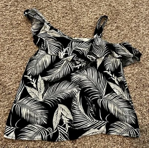 H&M Girls Black & White Feather Print Summer Tank Top One Sleeve Size 14 Girls - Picture 1 of 3