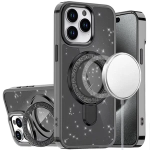 Für iPhone 15 Pro Max Hülle Transluzent Glitzer Magnet Kreis +2 Hartglas - Bild 1 von 16