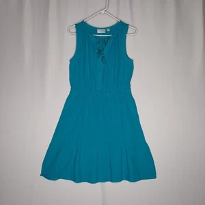 Vestido Belle Beach Sin Mangas Pequeño Gasa Calado Volantes Bolsillo Turquesa Costero - Imagen 1 de 12