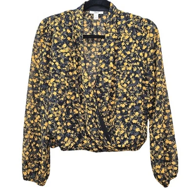 Top Bar III para mujer pequeño floral sobrepelliz imitación envoltura transparente manga larga bohemio  Foto 1 de 4