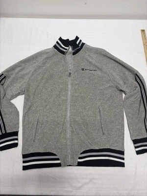 Sudadera Vintage Champion Grande L Para Hombre Cremallera Completa Algodón Gris Y Negro Rayas Foto 1 de 4