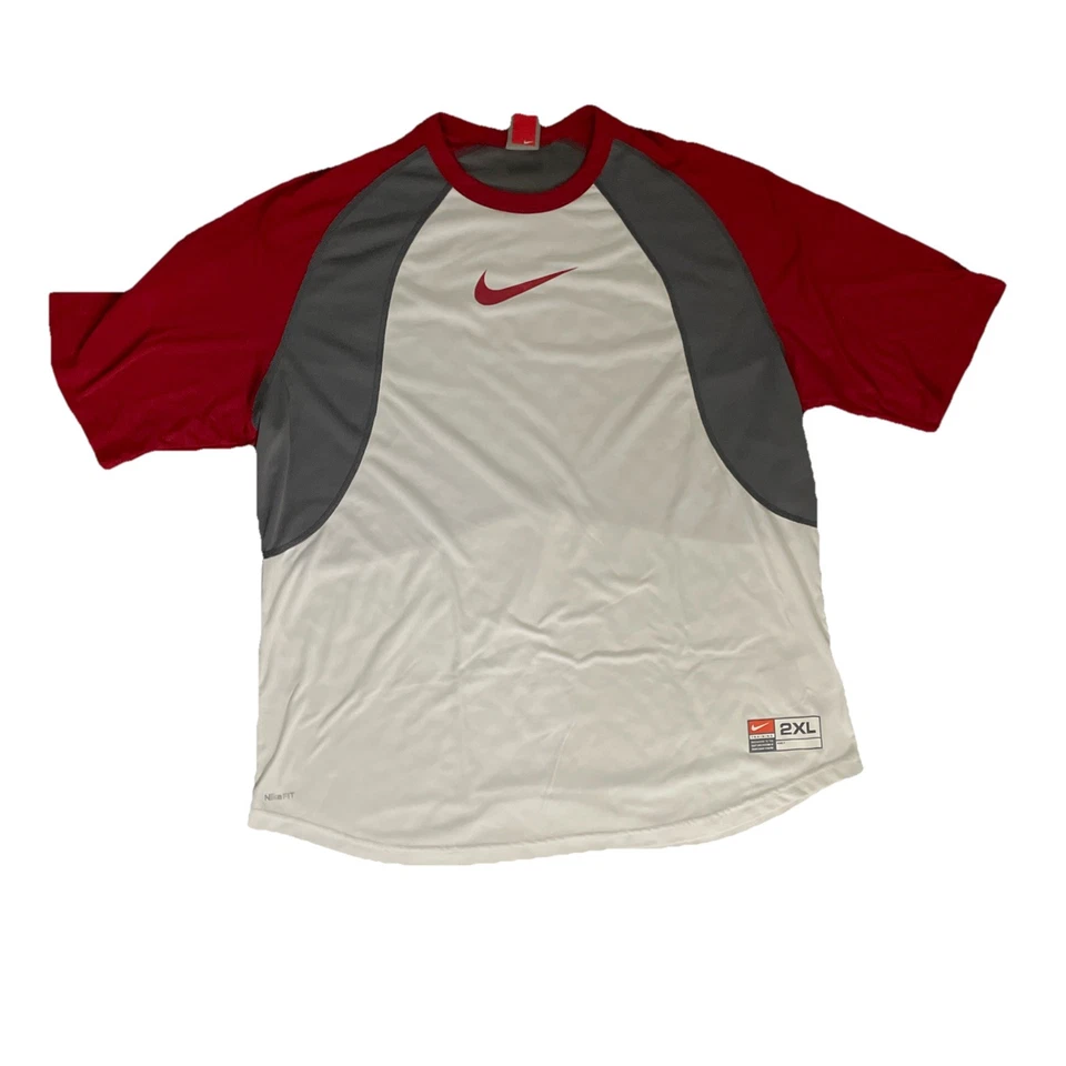 Nike Training Shirt Mens XXL Red White NikeFIT Raglan Baseball Jersey Style Top - Image 1 of 4