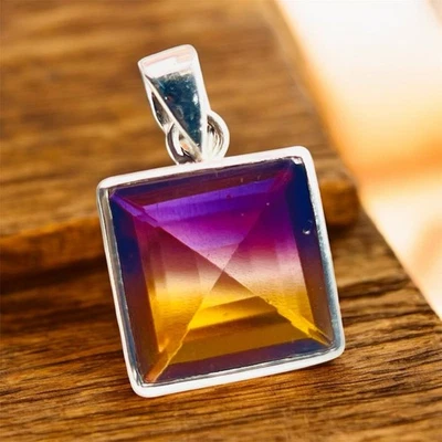 Joyería de plata esterlina maciza con piedras preciosas de ametrino, colgante de piedra de colores 3 CM Foto 1 de 4