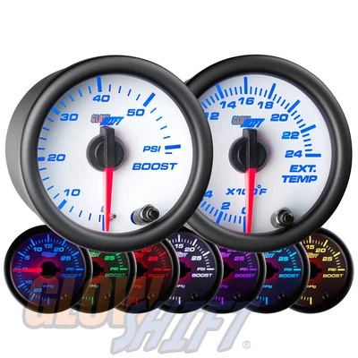 GLOWSHIFT WHITE DIAL 60 PSI BOOST & 2400 F EXHAUST GAS TEMP EGT 2 GAUGE SET - Image 1 of 4
