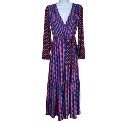 Boden Ophelia Faux Wrap Maxi Dress Blue Raindrop Size 8 Cottage Preppy Boho - Image 1 of 4
