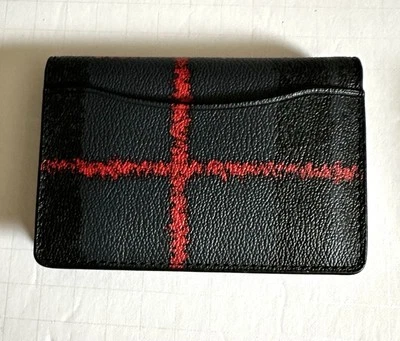 Carteira de couro Coach azul marinho multi xadrez lona - Imagem 1 de 3