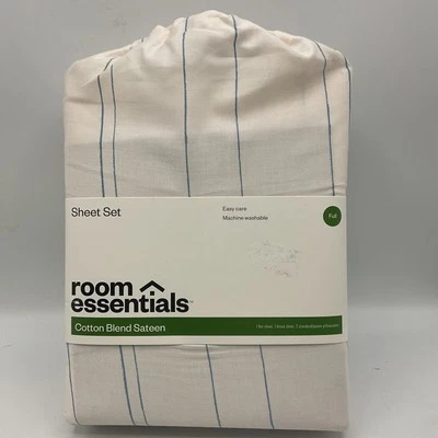 Room Essentials Full 4pc Cotton Blend Sateen White Striped - Image 1 of 4